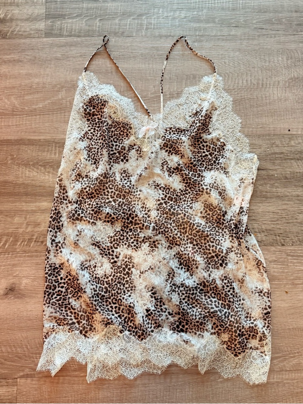Victoria’s Secret Y2K Leopard Lace Chemise Slip Dress L Sheer Animal Print